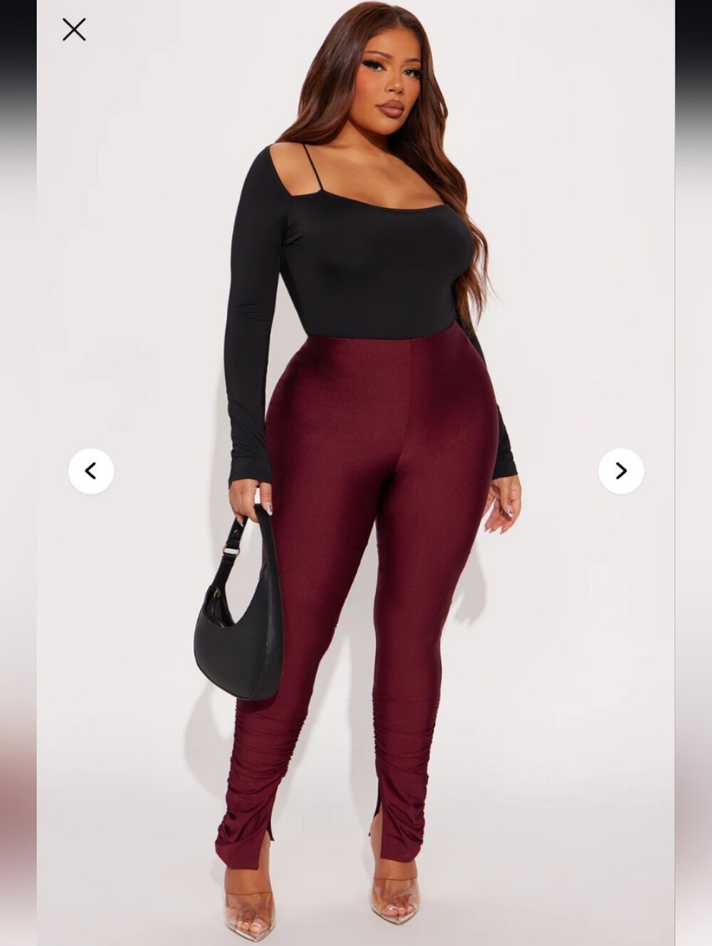 Fashion Nova Always Confident High Rise Tricot Ruched Legging Burgundy 1X (NWOT)